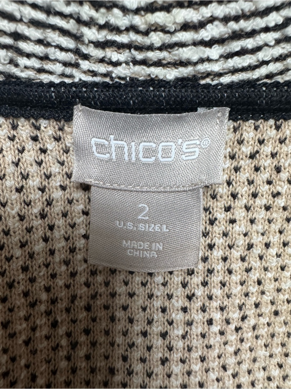 Chico's Black & White Fringe-Trim Knit Cardigan Blazer Size 2 (14) Like New. - Picture 6 of 8